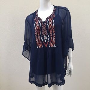 Style & Co Boho Embroidered Cold Shoulder Blouse